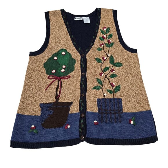 Capacity Women's Color-block Knit Vest Harvest Indie Embroidered V Neck Size XL - Picture 2 of 13